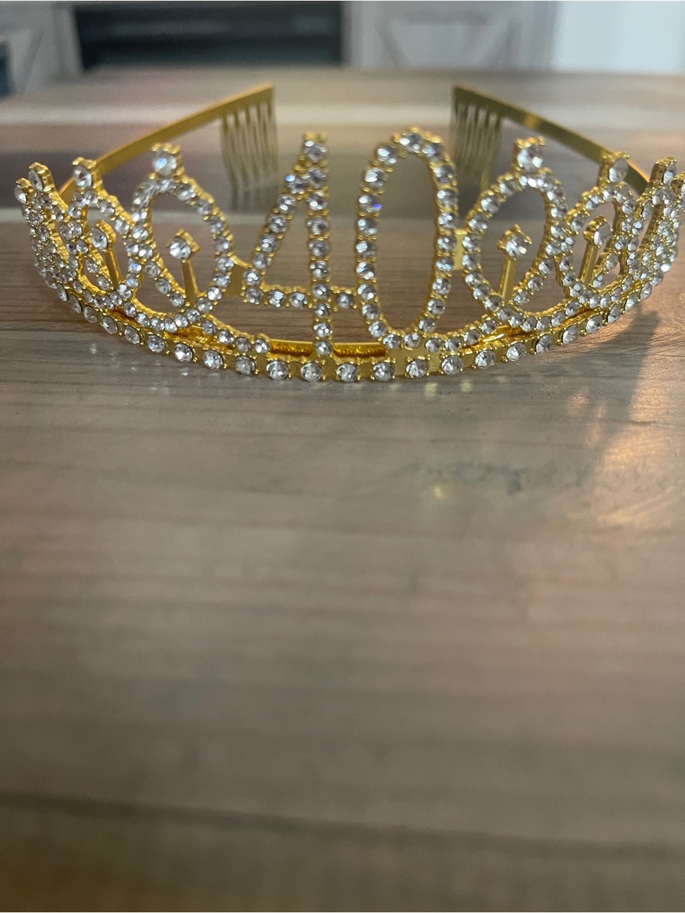 "40th" Birthday Gold Rhinestone Tiara Crown - Picture 3 of 8